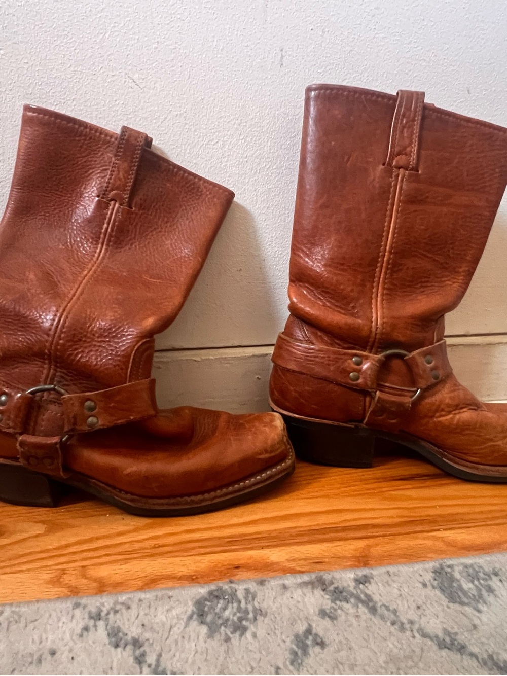 Frye Cognac Leather Boots with Stitch Detailing